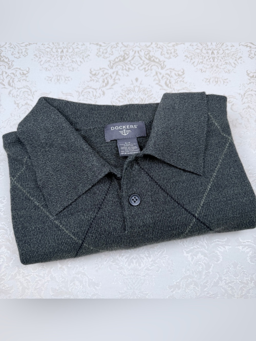 Dockers Men's Charcoal Knit Pullover Sweater, Small, Acrylic